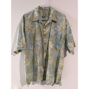 Tori Richard XL Hawaiian Shirt Cotton Lawn Palm Trees, Leaves Green, Blue